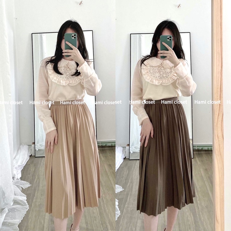 Chân váy xếp ly vải dày dặn dáng dài hàng chuẩn quảng châu mã 803