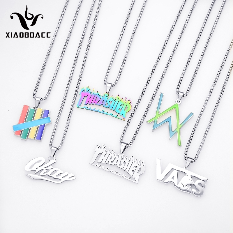 XiaoboACC Dây Chuyền Thép Titan Mặt Hình Chữ Cái Phong Cách Hip Hop Hàn Quốc Thời Trang