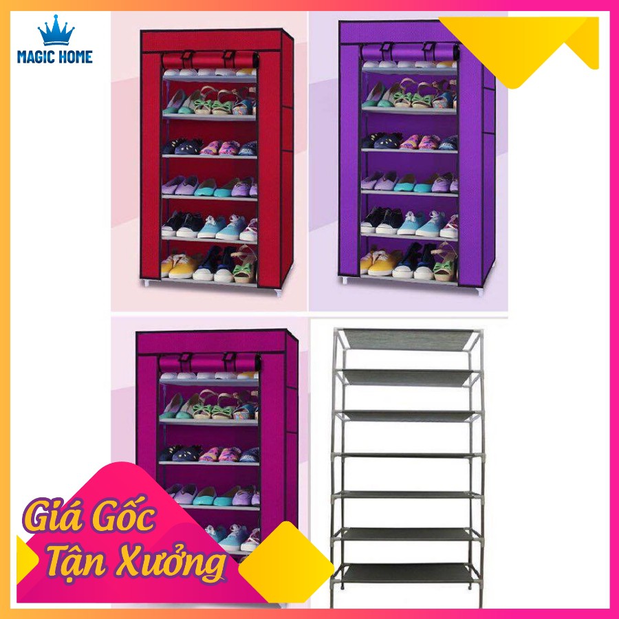 [HÀNG LOẠI 1] Tủ vải đựng giày dép 7 tầng 6 ngăn, khung inox chắc chắn tặng kèm túi đựng giày