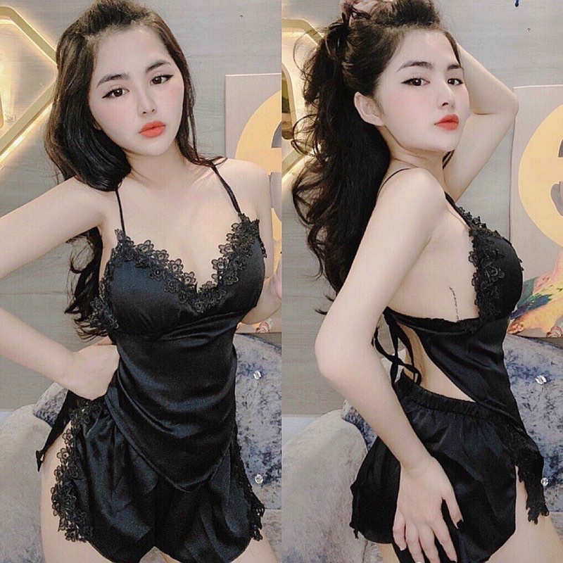 Đồ ngủ sexy 3 món hai dây quần đùi có mút kèm áo choàng lụa satin cao cấp | BigBuy360 - bigbuy360.vn