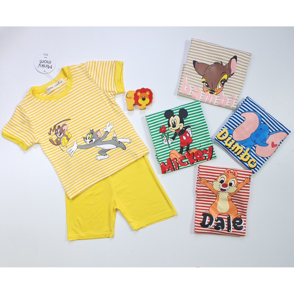 Quần Áo Trẻ Em - Bộ Cộc Tay Hàng Minky Mom In Hình Hoạ Tiết Sọc Micky 5-19kg