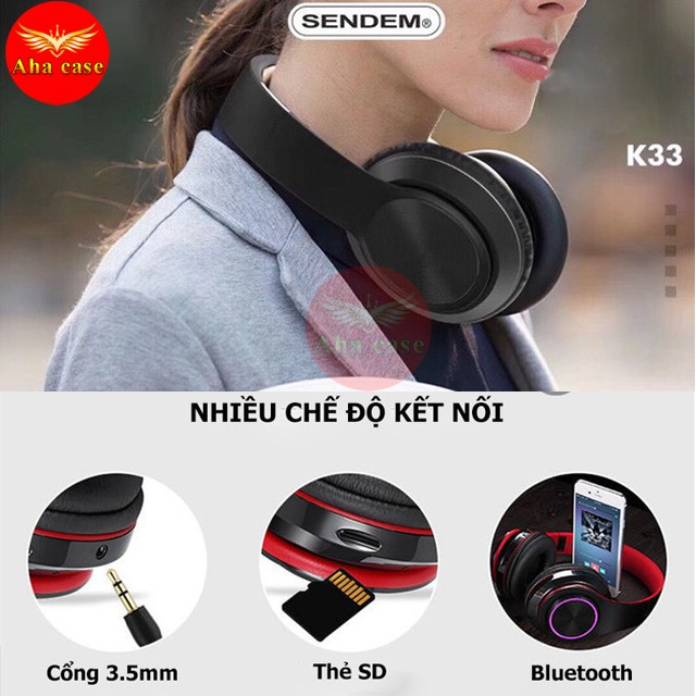 Tai nghe Bluetooth Chụp Tai chính hãng Sendem K33, headphone không dây có thể gấp gọn thời trang, Có Khe Cắm thẻ Nhớ