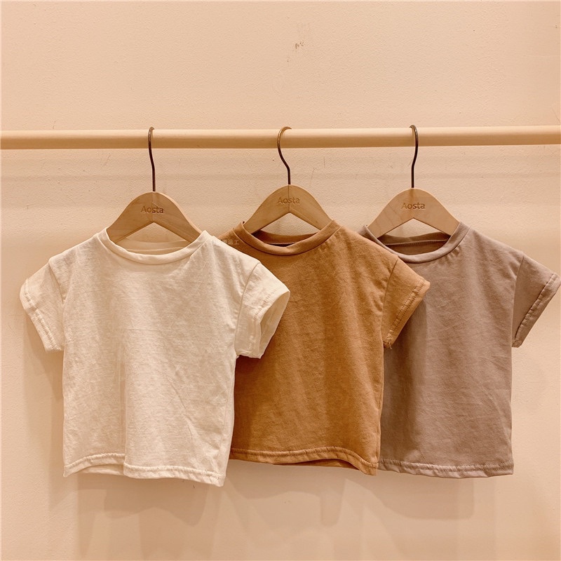 Áo cộc tay unisex vải cotton Hàn mỏng mát cho bé