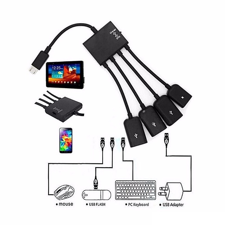 Cáp OTG 4 Đầu Chuyển Cho Android, Từ MicroUSB Sang USB