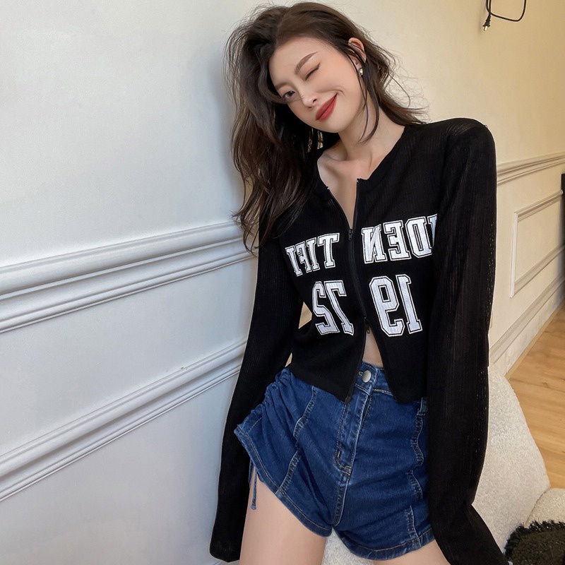 Áo Khoác Cardigan Dài Tay Chống Nắng Phối Khóa Kéo Phong Cách Hàn Quốc
