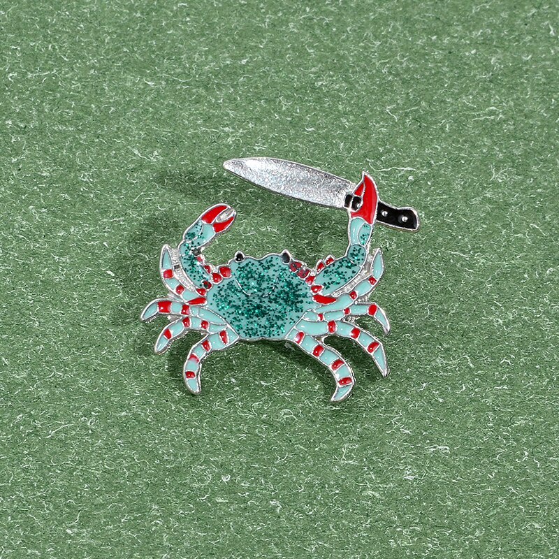 Ghim Cài Áo Kim Loại Tráng Men Hình Cua Hoạt Hình Vui Nhộn Dành Cho Cặp Đôi