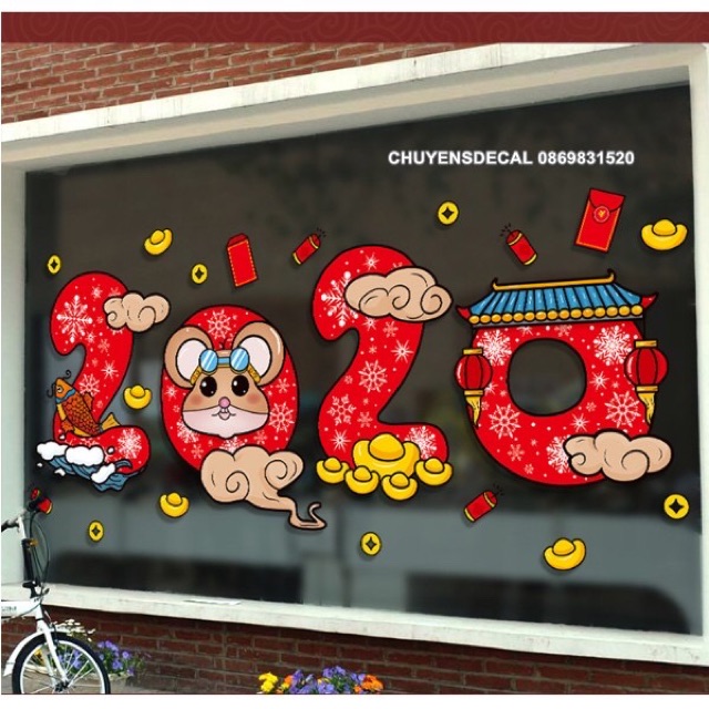 Decal dán tường Tết - 2020 hoa văn đỏ