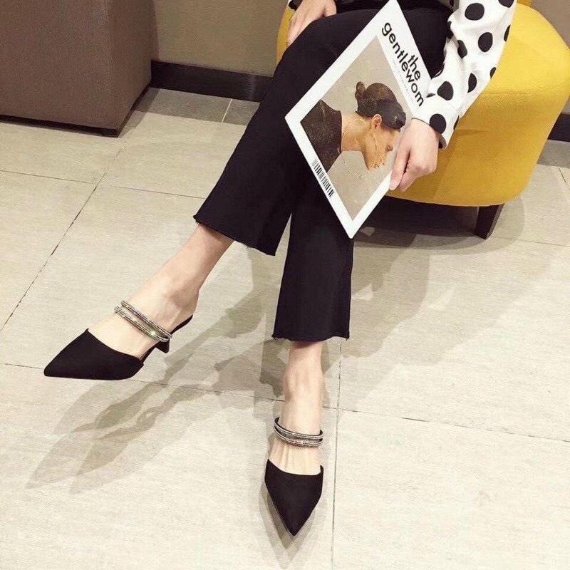 Sục mũi nhọn cao gót, giày nữ đính đá 7p mã C21