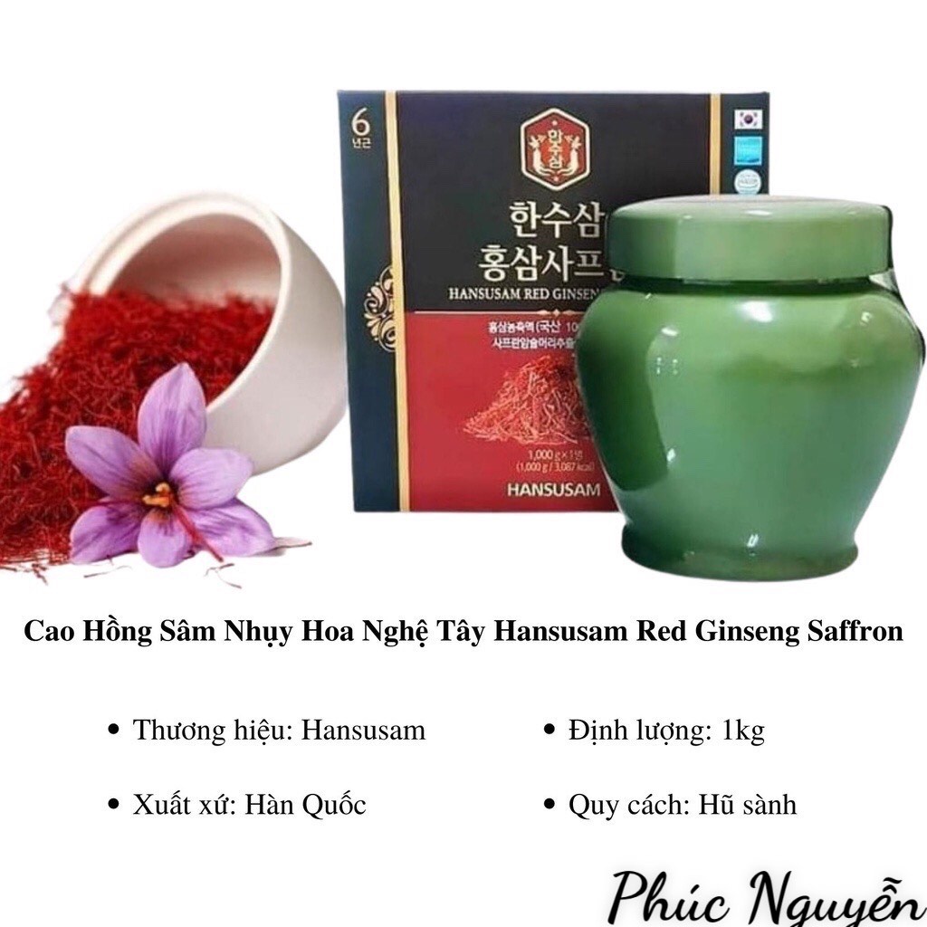 Cao Hồng Sâm Nhụy Hoa Nghệ Tây Hansusam Red Ginseng Saffron (Hũ 1kg)