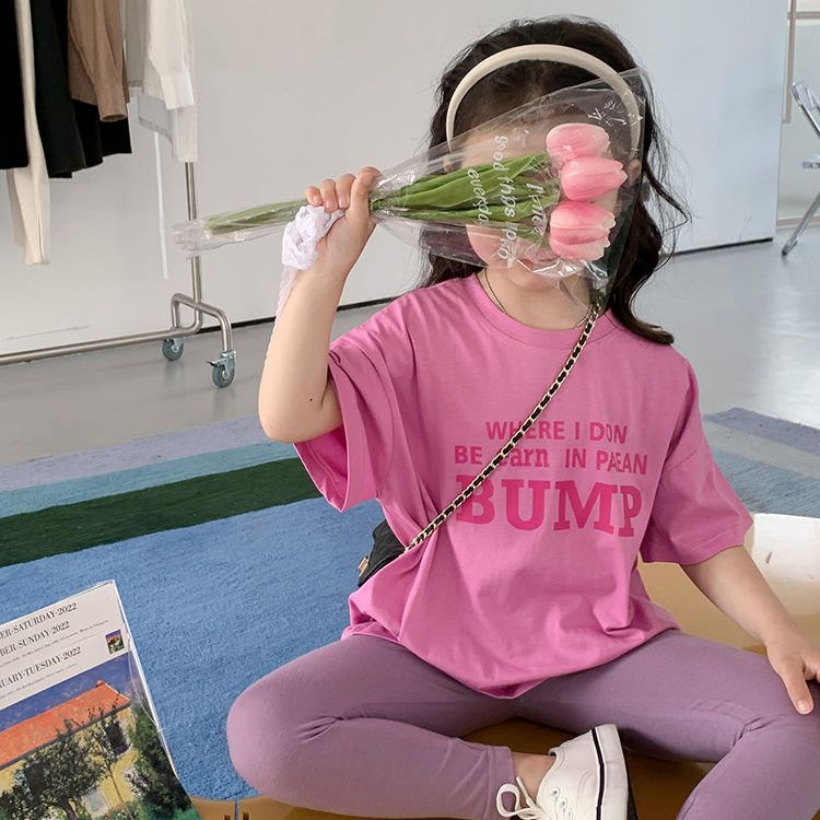 Áo Thun Tay Ngắn Cổ Tròn Phong Cách Hàn Quốc Thời Trang Cho Bé Gái