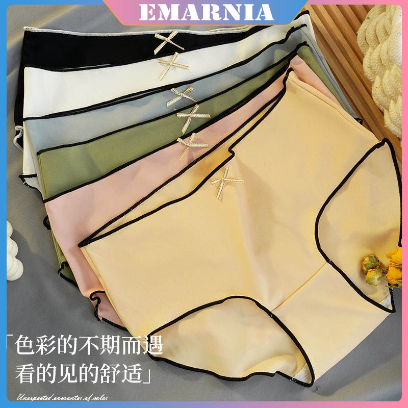 ❤️Đồ Lót Đẹp Emarnia❤️Đồ lót lụa băng Đồ lót liền mạch cỡ lớn giữa eo Chất liệu cotton tinh khiết kháng khuẩn thoáng khí kháng khuẩn Cô gái nơ ngọt ngào và dễ thương mỏng cảm giác mát mẻ Thân thiện với làn da Cảm giác khỏa thân không trói buộc Quần sịp si