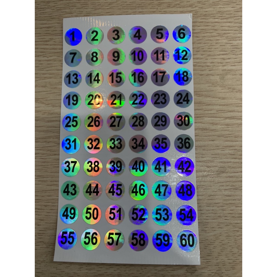 Số dán chai sơn. 60 số/tấm