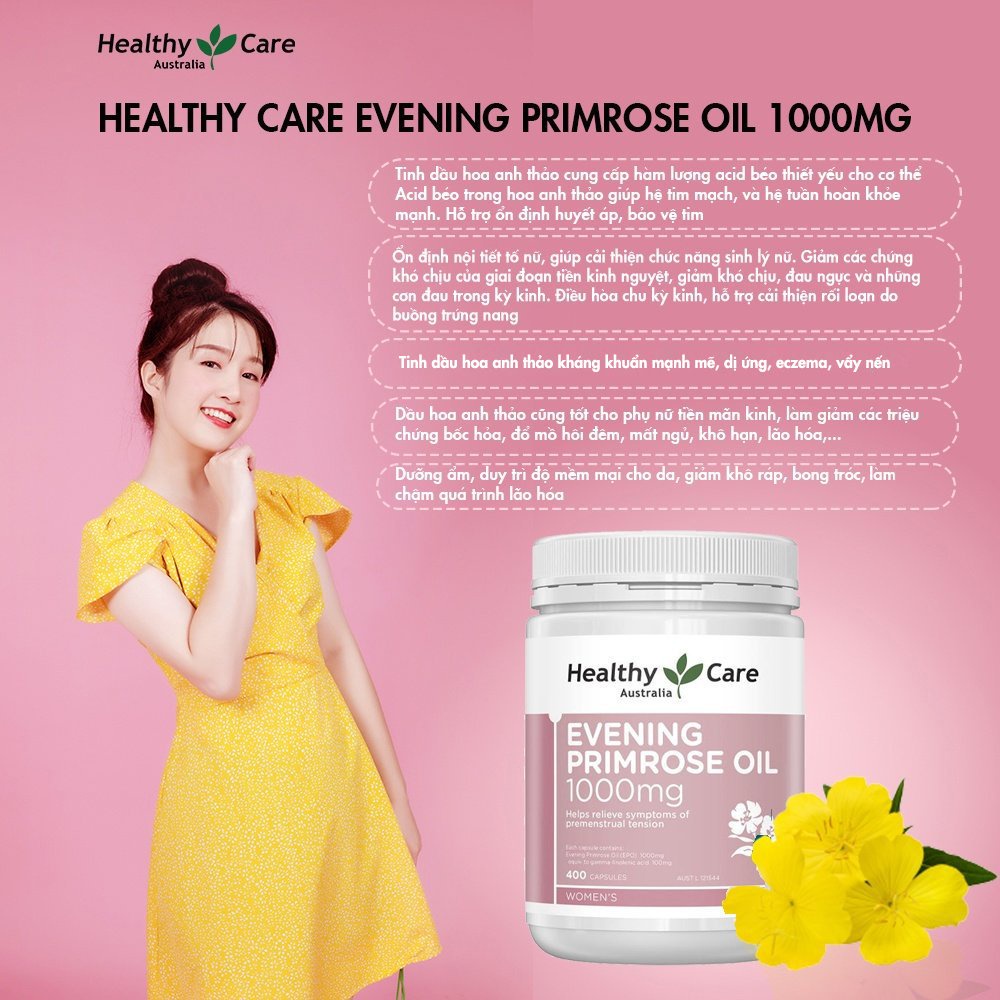 Mầm đậu nành Healthy Care Super Lecithin, Hoa anh thảo Healthy Care Evening Primrose Oil 1000mg cân bằng nội tiết tố