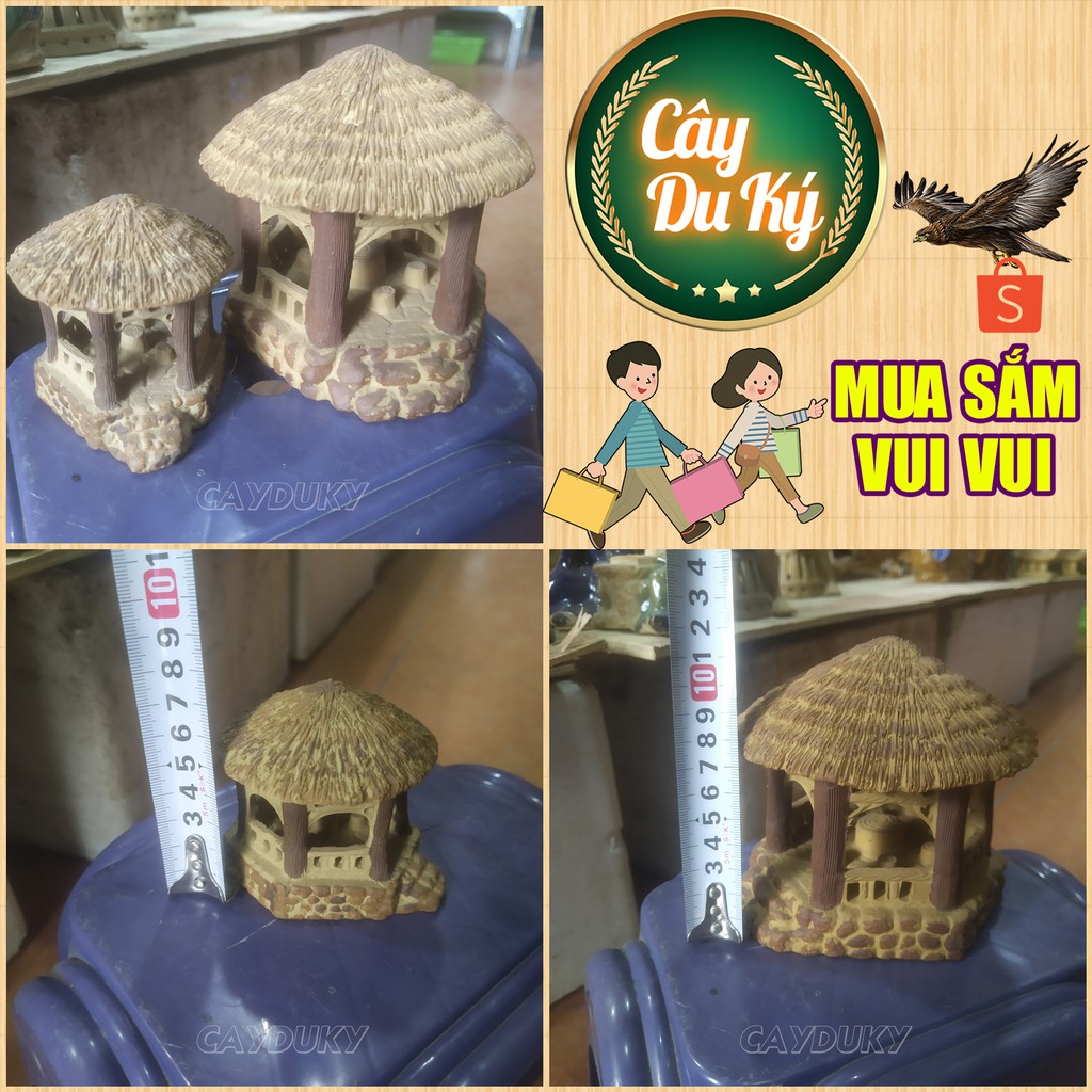 Tượng lầu nghỉ mát mini gốm sứ Bát Tràng (Lầu có bàn ghế) làm mô hình trang trí tiểu cảnh, trang trí bể cá