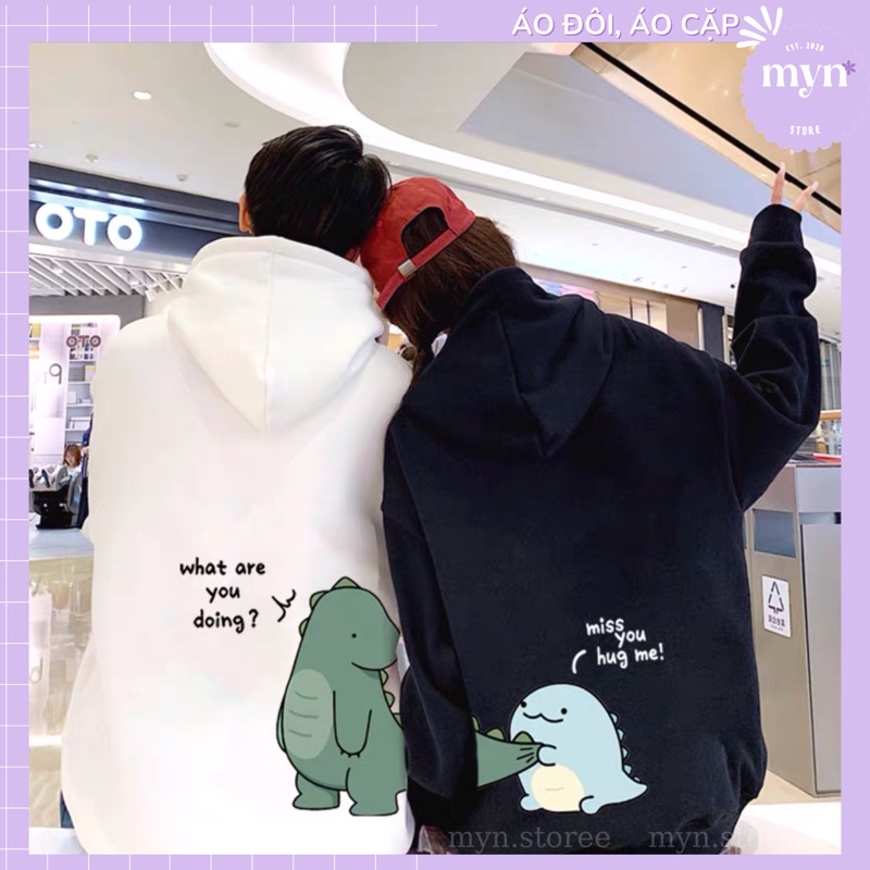 Áo Hoodie Cặp Đôi Nam Nữ Form Rộng, Áo Hoodie Vải Nỉ Bông Cao Cấp Mẫu Họa Tiết Khủng Long Dễ Thương