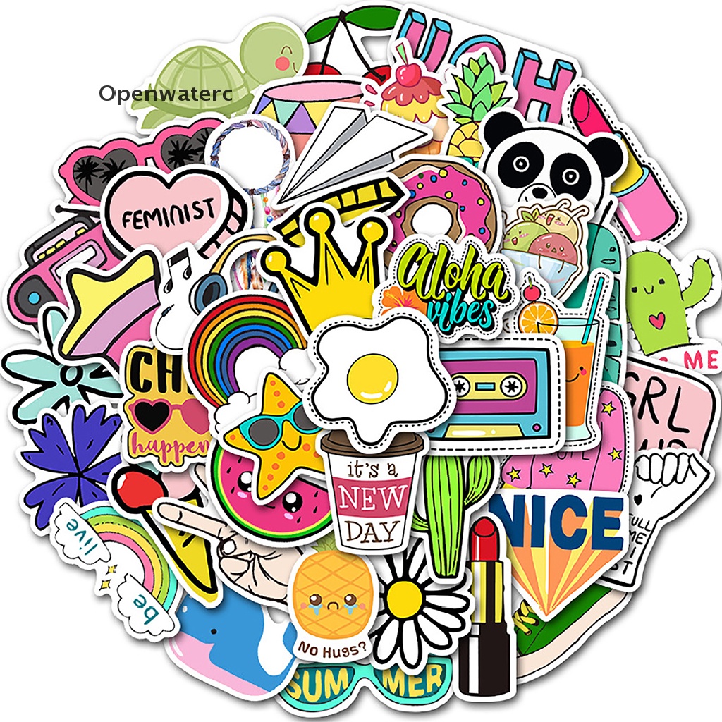 Bộ 50 Miếng Dán Chống Thấm Nước Họa Tiết Hoạt Hình Trang Trí Laptop Ván Trượt