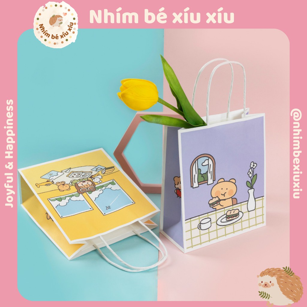 Túi giấy đựng quà tặng có quai xách Mira Girl/Gấu Thỏ 18*21*8 cm VT54 | BigBuy360 - bigbuy360.vn