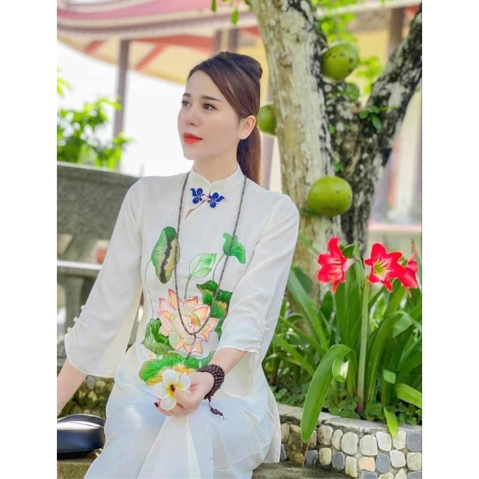 Pháp Phục,Đồ Lam Đi Chùa Hoa Sen Thêu,Chất Liệu Lụa Pháp,Đủ Size
