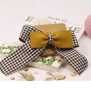 Kẹp nữa tóc Hàn Quốc handmade nơ phối màu vintage xinh xắn