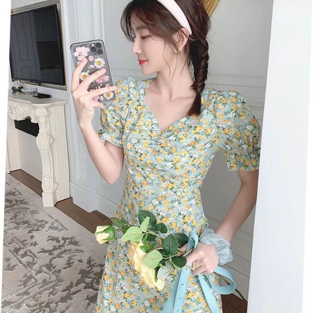 Đầm Nữ Dáng Dài Họa Tiết Hoa Cúc Nhỏ Phong Cách Pháp Thời Trang Mùa Hè Mới