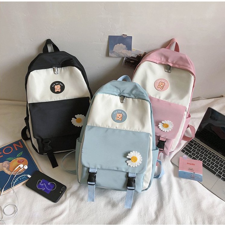 Balo đi học học sinh, sinh viên phong cách Hàn Quốc chống nước tặng kèm hoa cúc TN139 - CLOUDY FASHION
