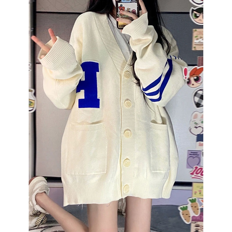Áo khoác cardigan cổ chữ V thời trang mùa xuân và mùa thu 2022 phong cách retro cho nữ