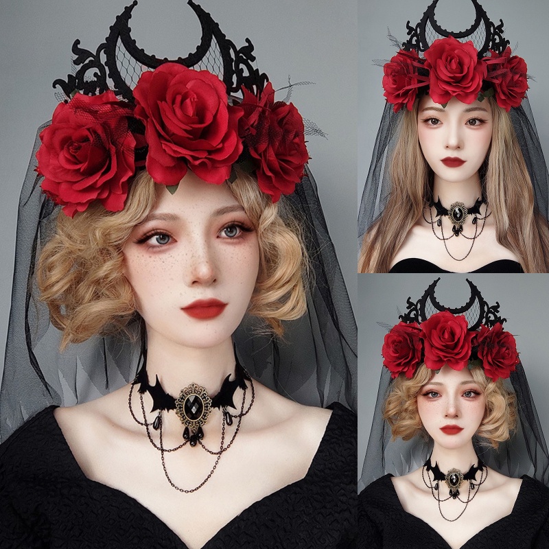 Băng Đô Hình Vương Miện Màu Đen Phong Cách Gothic