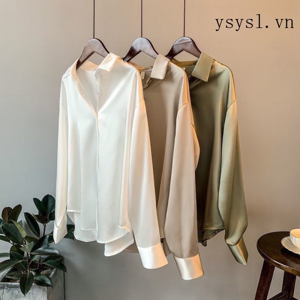 Áo Sơ Mi Vải Satin Tay Dài Thời Trang Xuân Thu Phong Cách Hong Kong Mới 2021