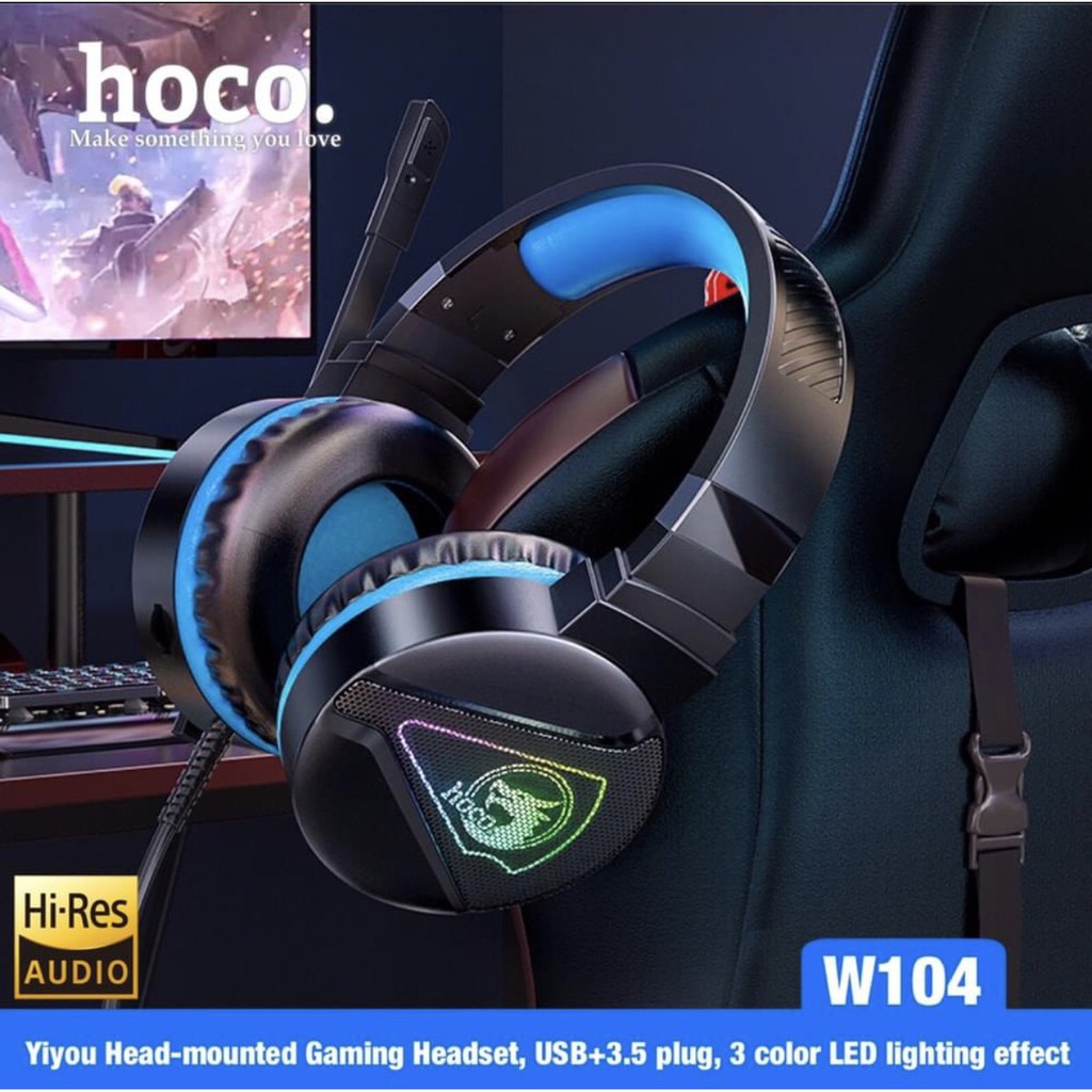 Tai Nghe Chơi Game HOCO W104, Tai Nghe chụp tai Có Dây, Đèn LED Kèm Micro