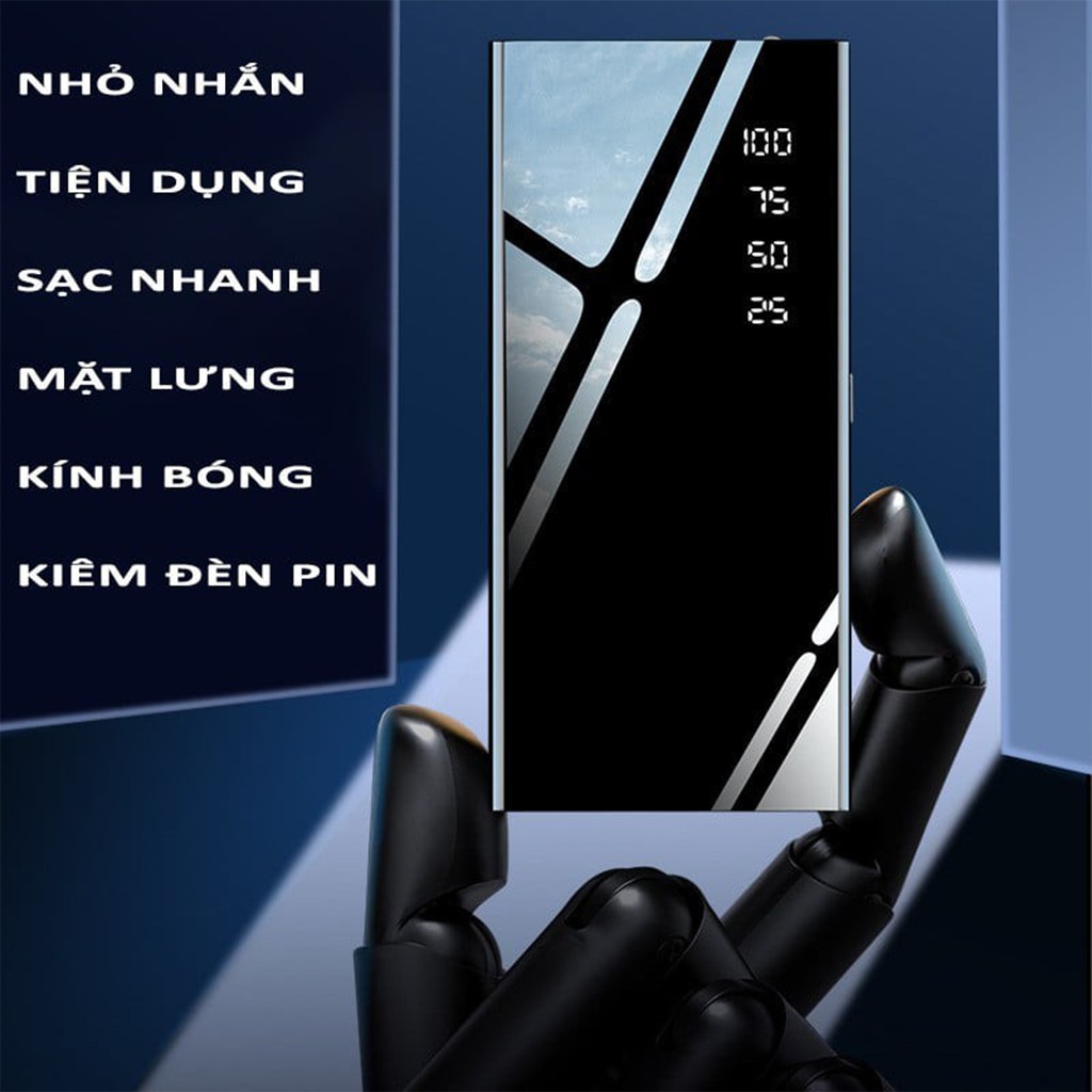 Sạc Dự Phòng 20000mAh Có Hiển Thị % Pin - 2 Cổng Sạc Tiện Lợi Pin Sạc Dự Phòng Tráng Gương