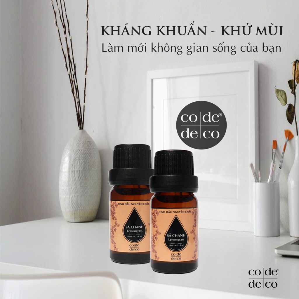 Tinh Dầu Sả Chanh Lemongrass Code Deco Nguyên Chất Giúp Khử Mùi, Thơm Phòng, Đuổi Và Diệt Muỗi 10ml