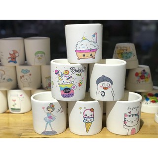 Chậu trụ gốm trắng có hình vẽ 10cm