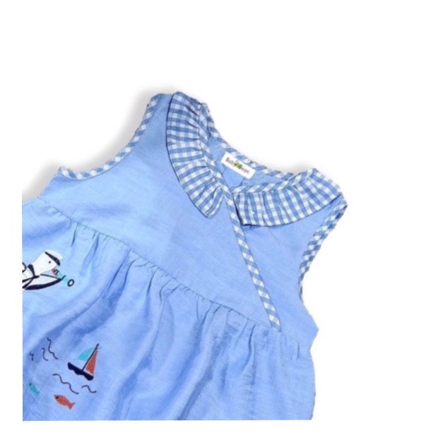Bộ Đồ Đũi Lá Cổ Caro Nhún Bèo Bé Gái BabyBean