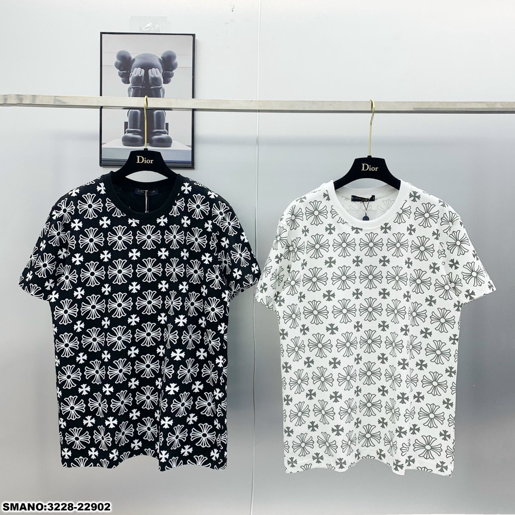 Áo Phông Nam Họa Tiết Hoa Vải Cotton Mát Mịn - Áo Thun Nam LV In Họa Tiết Cao Cấp