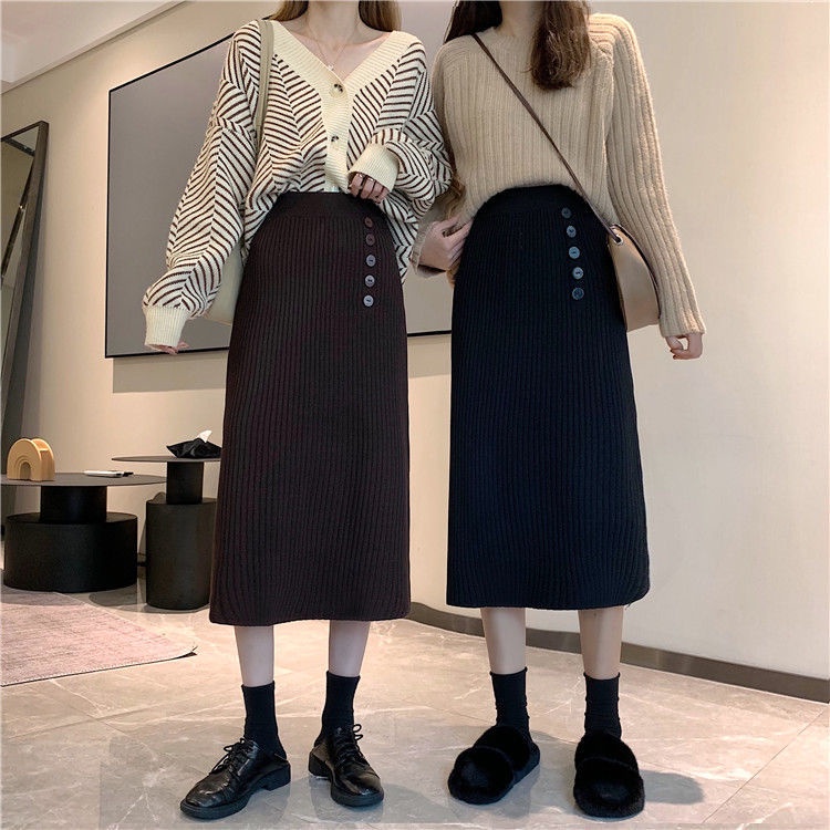 Chân váy dệt kim dáng chữ A lưng cao phong cách Hàn Quốc dành cho nữ