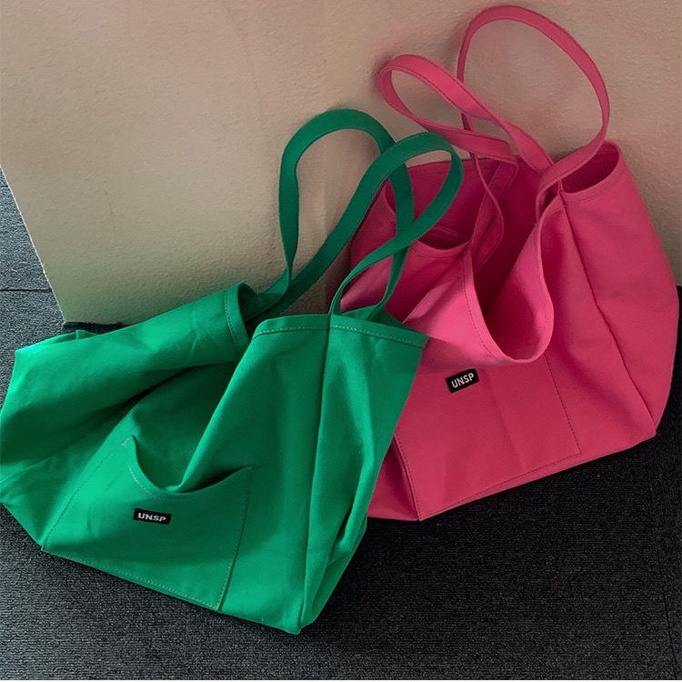 Túi Xách Canvas Đeo Vai Sức Chứa Lớn Màu Trơn Phong Cách Hàn Quốc Đơn Giản Cho Nữ