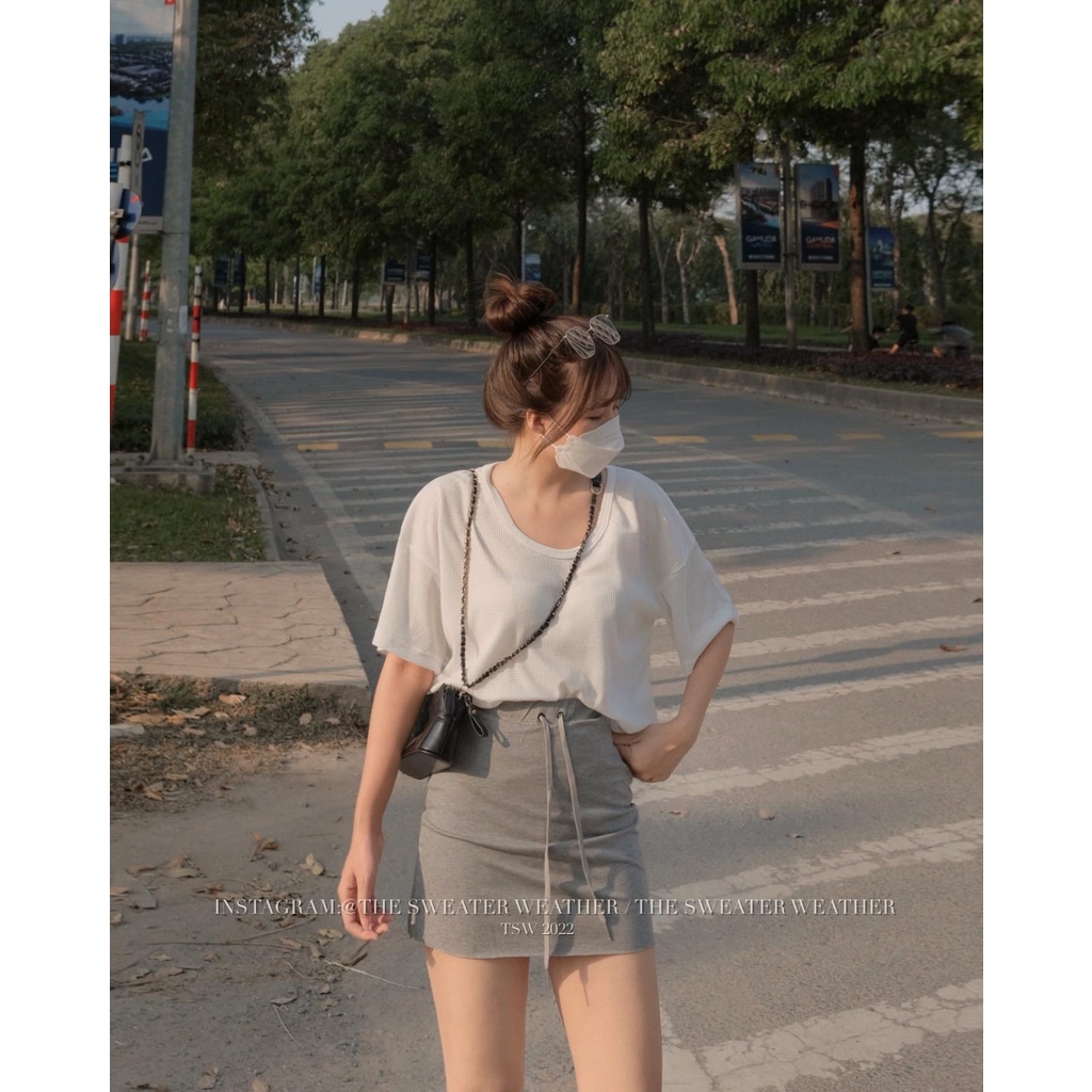 (Ảnh thật) Chân váy thun trơn da cá sporty the.sweaterweather TSW