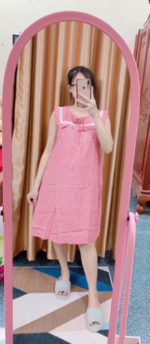 Váy lanh bầu nơ cổ