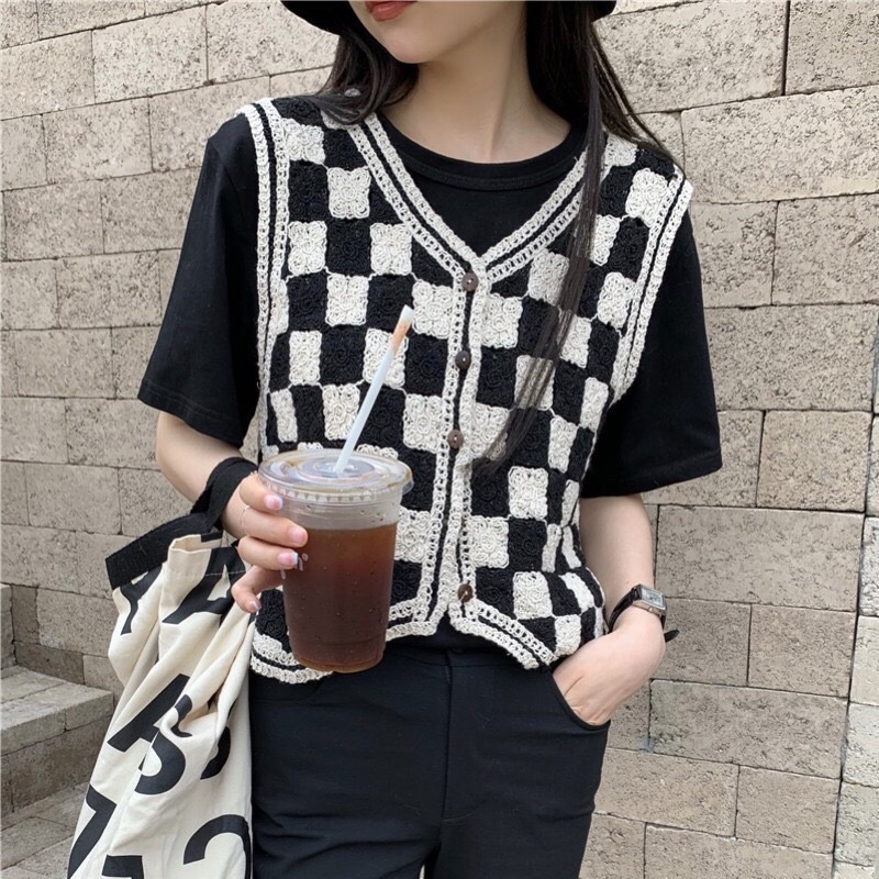 Áo gile ren phong cách retro, phong cách Hàn Quốc