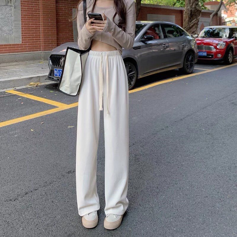 Quần nhung tăm ống rộng suông nỉ dày dặn loại 1 kèm dây rút, quần len tăm jogger unisex cạp cao lưng chun HÀn quốc