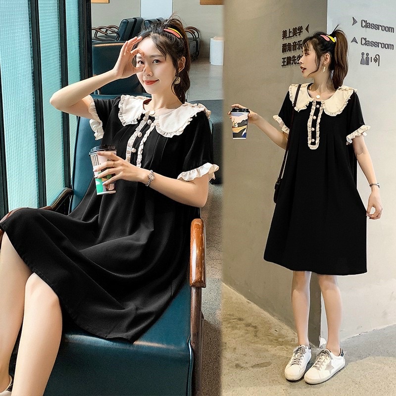 Váy Bầu Hoa Nhí Tay Ngắn Phối Đai Thắt Sau Lưng.Đầm Bầu Thiết Kế Công Sở Mặc Đi Làm  Đi Chơi Mặc ở Nhà A037 Lin Store66