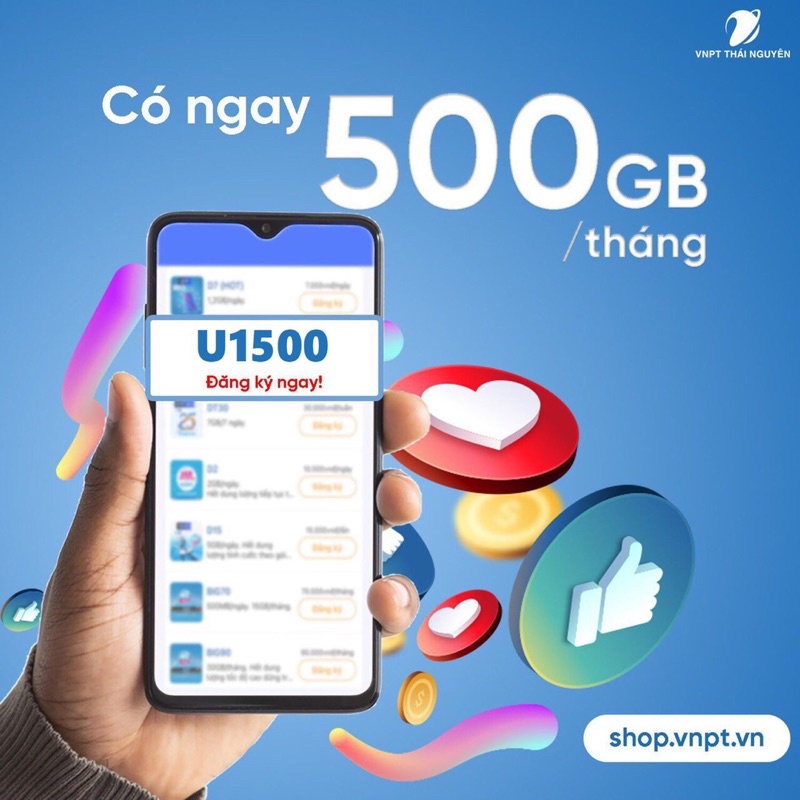 Sim data Vinaphone U1500 500gb / tháng 12 tháng không cần nạp tiền