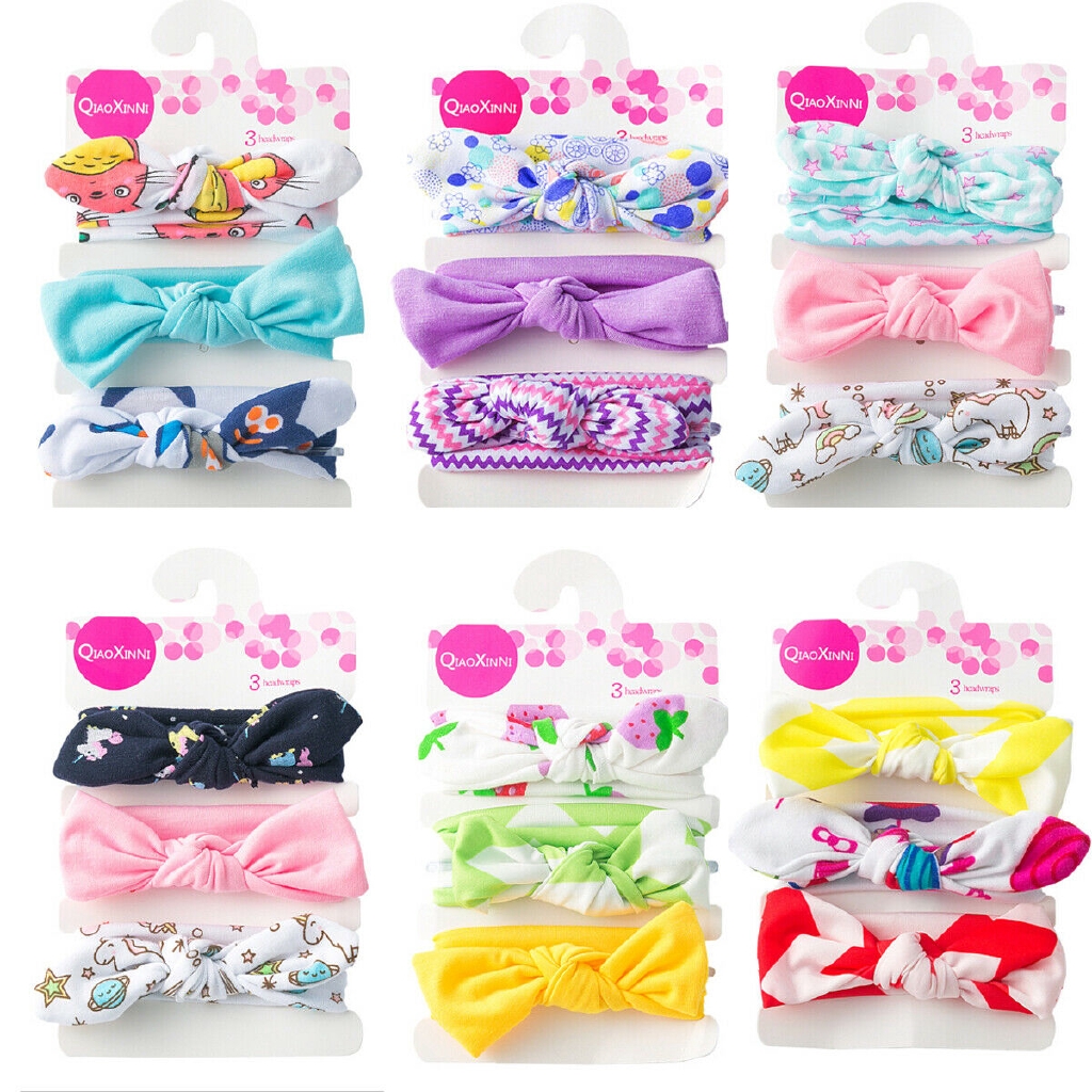 Set 3 băng đô thắt nơ và thắt nút nhiều họa tiết xinh xắn cho bé gái