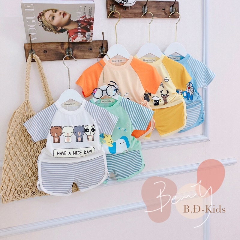Bộ minky mom cộc kẻ sọc ❤️ free ship ❤️ set minky mom thun lạnh bé trai bé gái