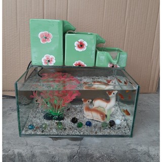 Thác nước phong thủy kết hợp Bể cá mini để bàn siêu đẹp