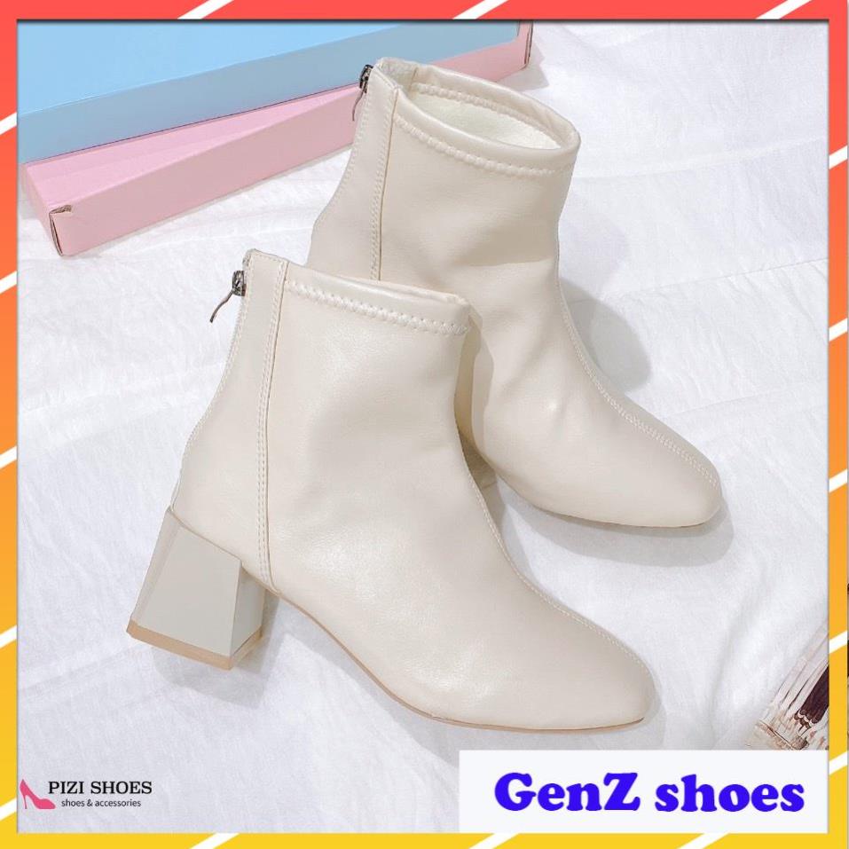 Giày Boot Nữ Cổ Ngắn Da Thật Siêu Êm Mềm Gót Vuông 5cm VIP22 Genzshoes
