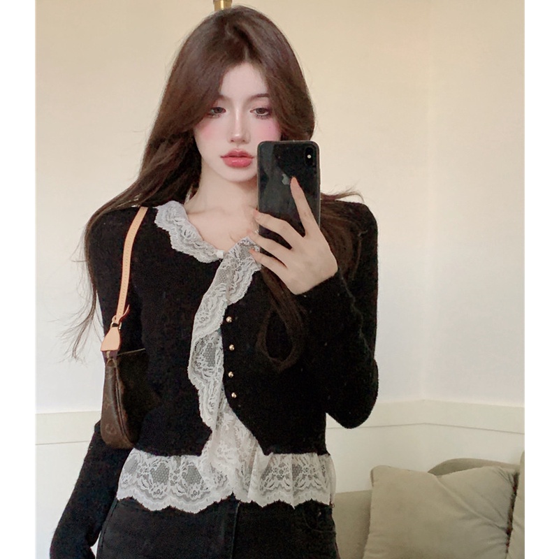 Áo kiểu tay dài phối ren hoa thiết kế hợp thời trang