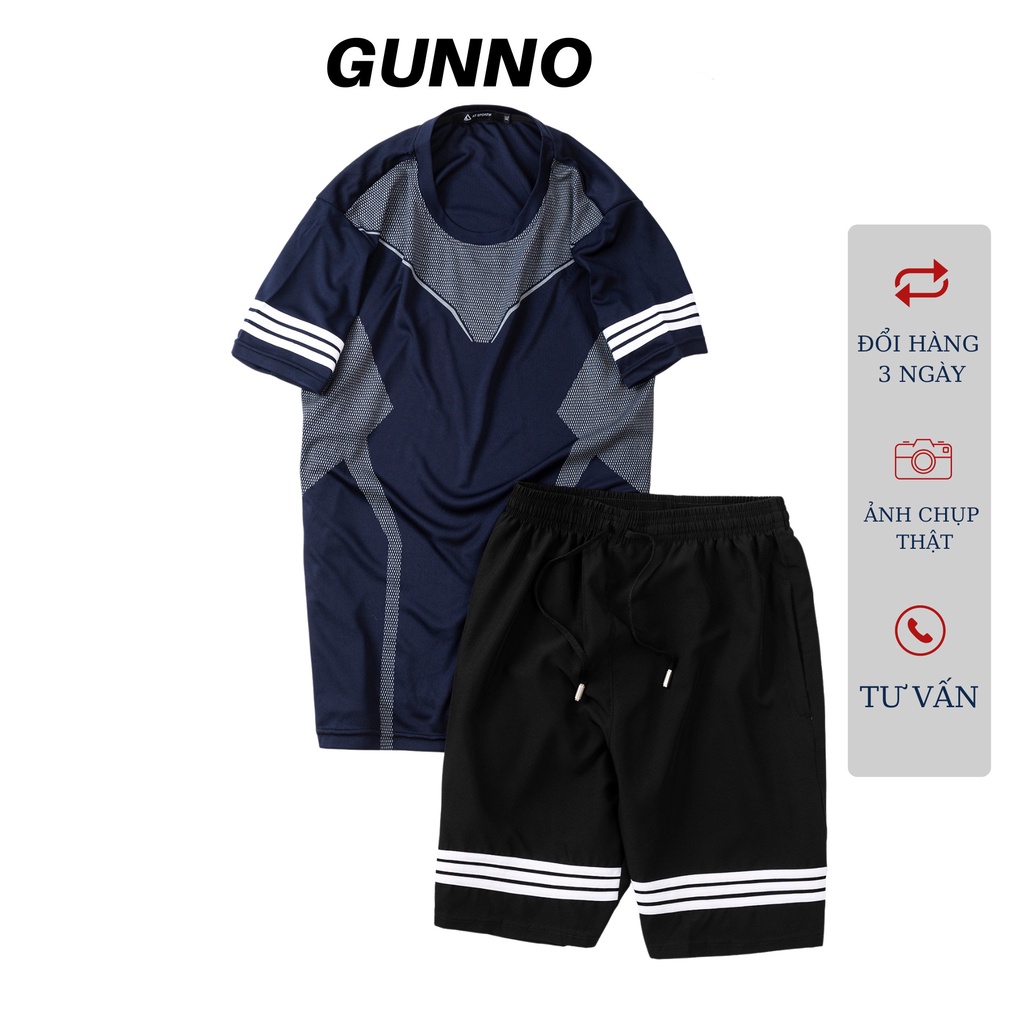 Bộ Thể Thao Nam GUNNO vải thun lạnh quần dù thoáng mát co giãn năng động thời trang