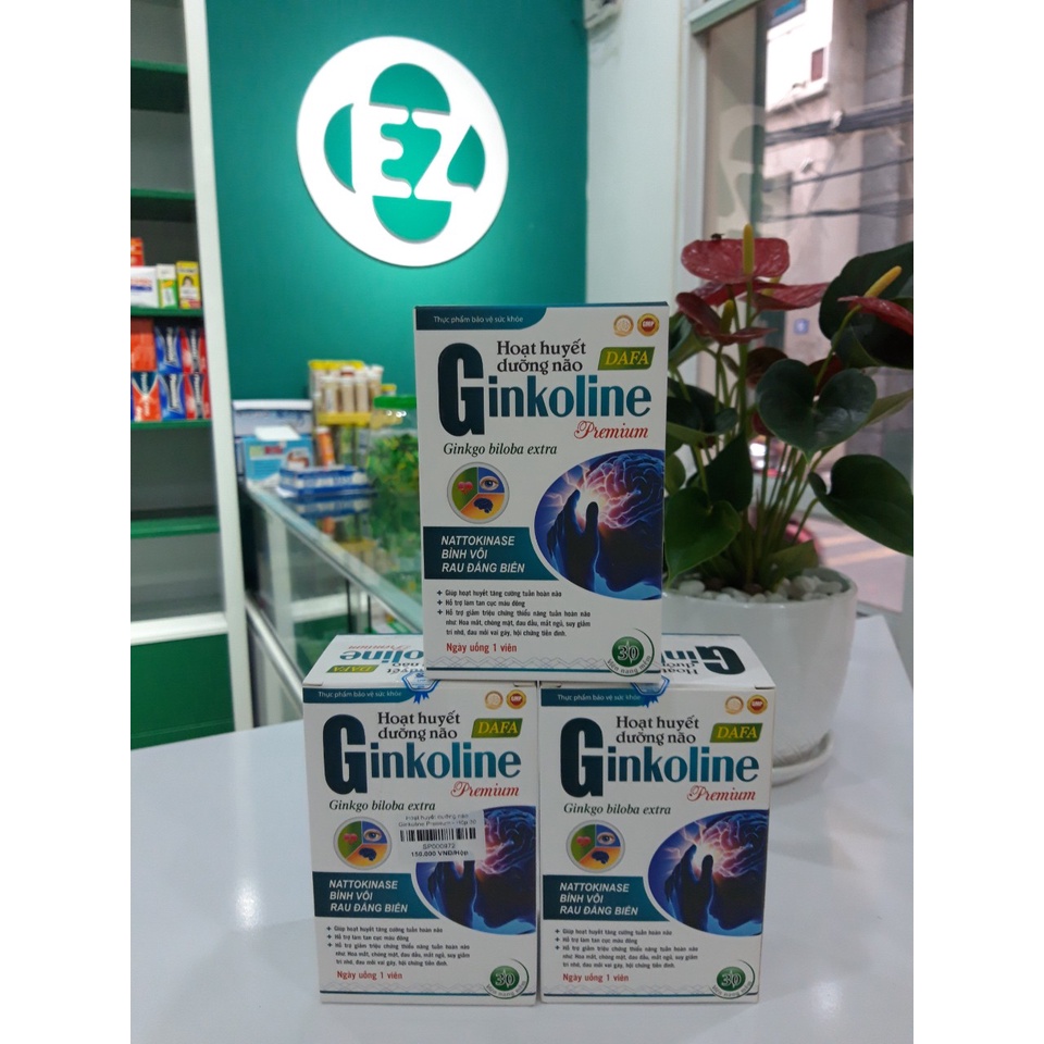 Hoạt huyết dưỡng não Ginkoline Premium giúp tăng cường tuần hoàn máu não - Hộp 30 viên - EZ Pharmacy