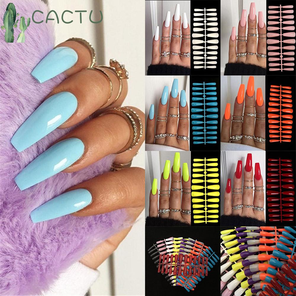 Set 24 Móng Tay Giả Bằng Acrylic Mờ Che Phủ Toàn Diện Nhiều Màu Sắc